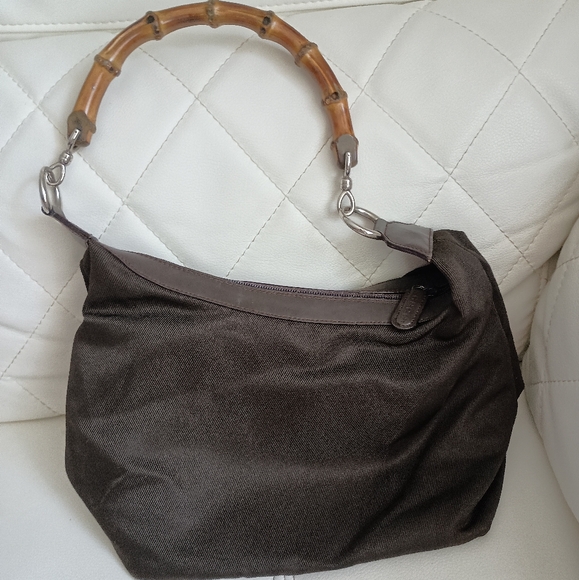 Authentic GUCCI bamboo handle one shoulder bag khaki - Picture 1 of 16